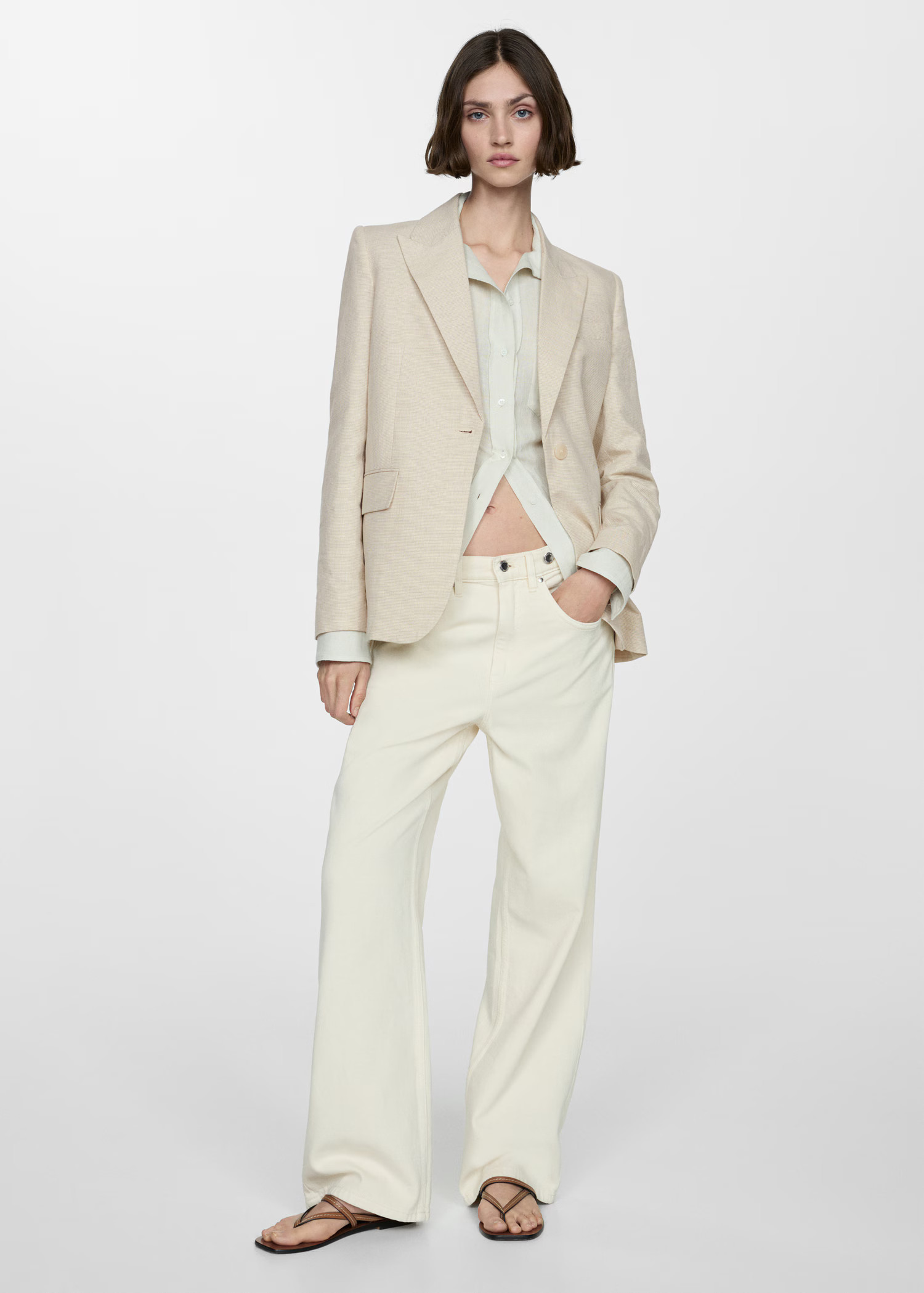 Houndstooth linen jacket - Woman | MANGO United Kingdom | MANGO (UK)