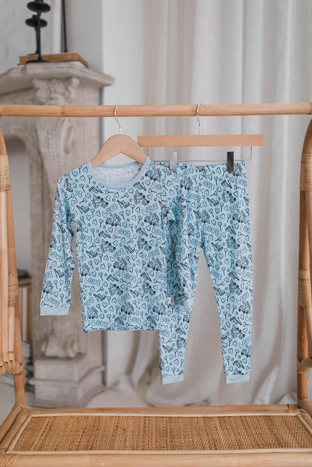 Fun Two-Piece Loungewear Set for Kids - Dump Trucks, Cranes & Heart Design | Ollie's Day