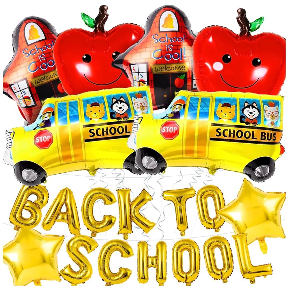 20Pcs Back to School Balloon, Welcome School Bus Foil Balloons, Happy Apple Helium Mylar Balloons... | Amazon (US)