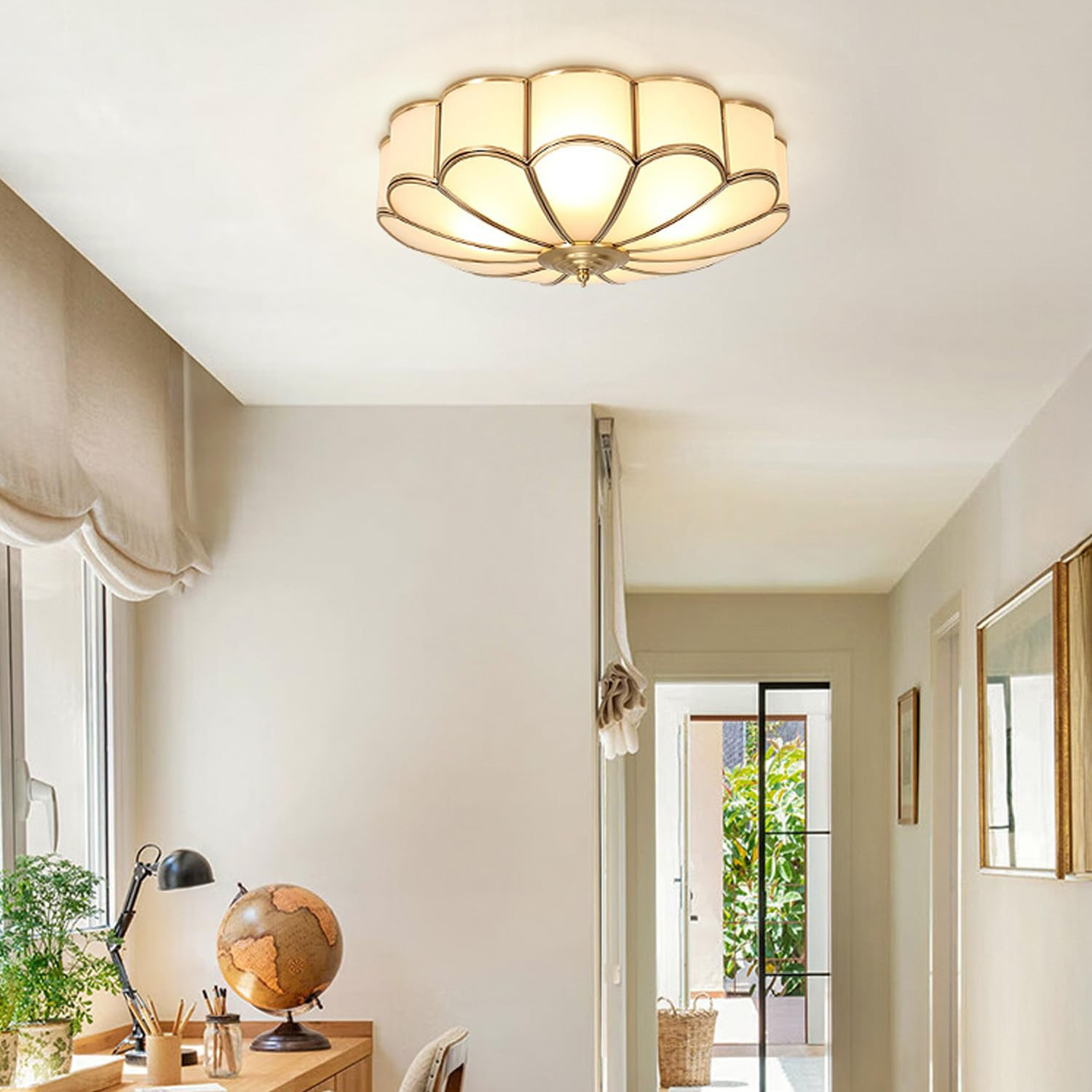 MIXL-18 Inch Brass Flush Mount Ceiling Light,4-Bulbs Flower Shape Living Room Light Fixture,Mid C... | Amazon (US)