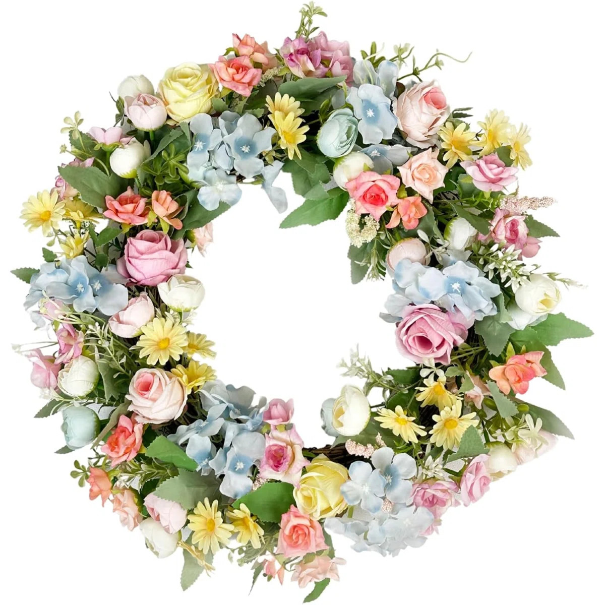 Spring Wreath - Artificial Summer Wreath For Front Door - Flower Wreath With Rose And Hydrangea -... | Wayfair North America