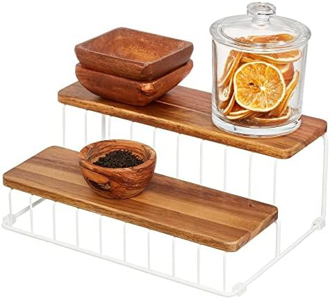 iDesign The Ría Safford Collection Acacia Wood and Wire Two Organizer, 12" x 8.5" x 5", 2 Tier Spice | Amazon (US)
