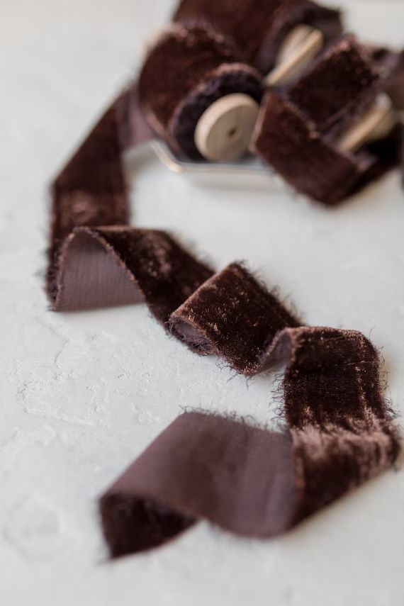 Chocolate Ganache Velvet Ribbon; 100% Silk; Bridal Bouquet, invitations; hand dyed; hand ripped; ... | Etsy (US)