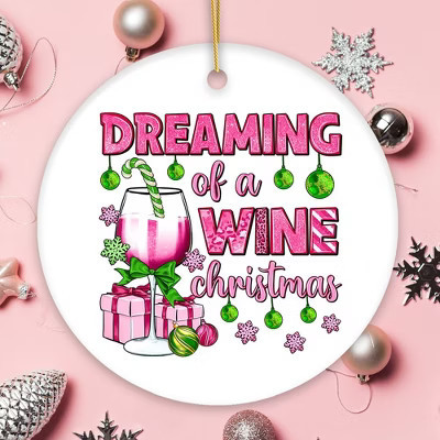 Dreaming of a Wine Christmas Ornament, Pink Ceramic Tree Decoration 3 | Target