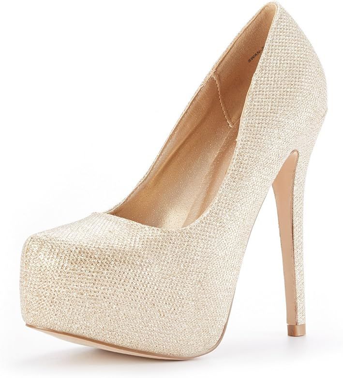 Amazon.com | DREAM PAIRS Women's Swan-30 Gold Glitter High Heel Plaform Dress Pump Shoes Size 7.5... | Amazon (US)