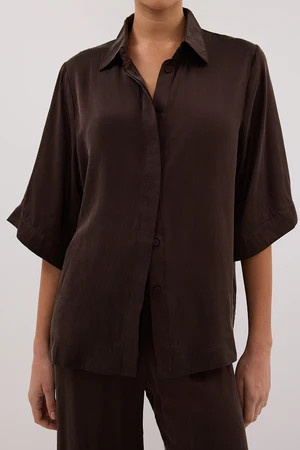 PERCY BITTER CHOC SILK SHIRT | DISSH