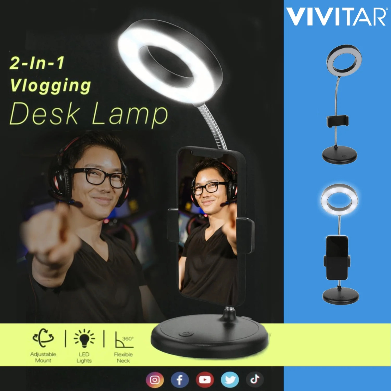 Vivitar Creator Series 2 in 1 Desk Lamp with LED Ring Light & Smartphone Holder for Vlogging, Liv... | Walmart (US)