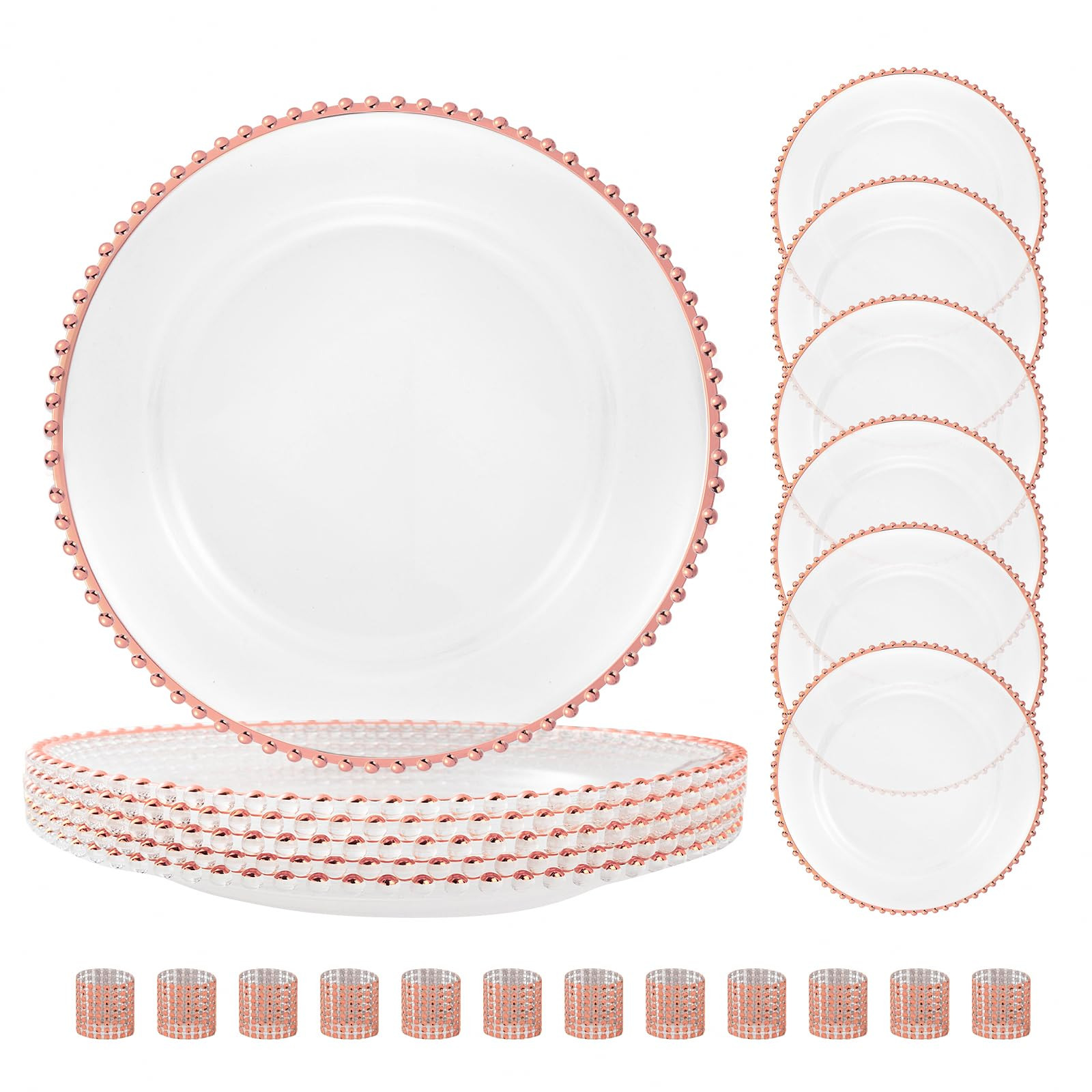 18PCS Clear Charger Plates Set, 6 Acrylic Plate Chargers Bulk and 12 Napkin Rings, 13-Inch Rose G... | Amazon (US)