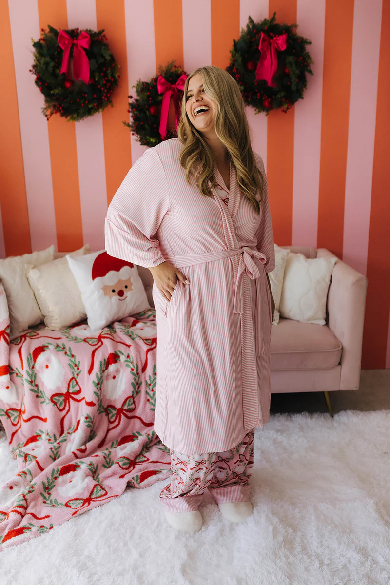Pink Striped Ribbed Robe | Staykation