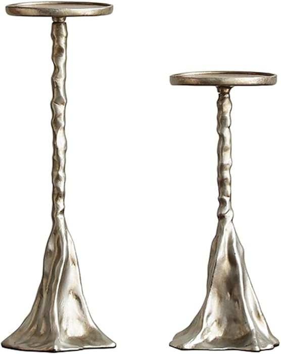 Silver Taper Candle Holders Set of 2, Vintage Decorative Resin Candlesticks Centerpieces Decor fo... | Amazon (US)