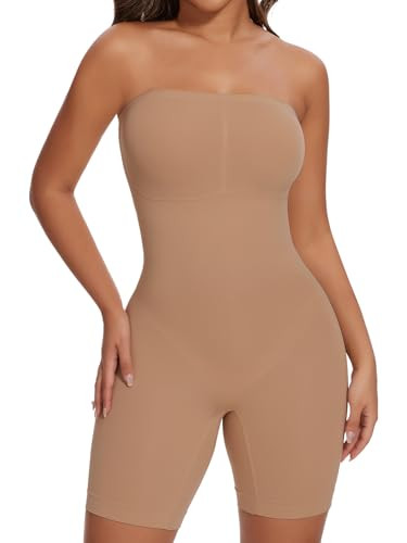 SHAPERIN Women Strapless Shapewear Built in Bra Tummy Control Bodysuit Seamless Body Shaper with Removable Straps Coffee M | Amazon (US)