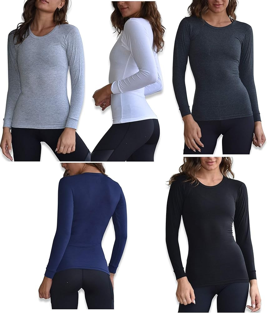 Sexy Basics Women's 5 Pack Casual & Active Basic Cotton Stretch Long Sleeve Round Crew Neck Athle... | Amazon (US)
