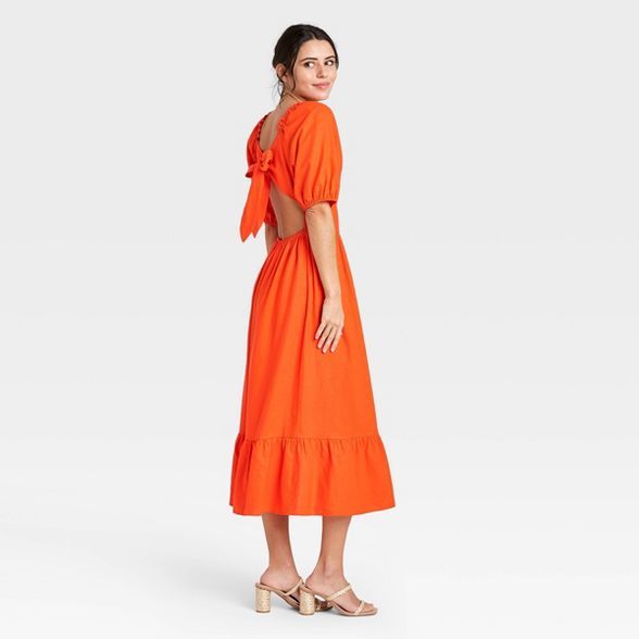 Women's Puff Elbow Sleeve Open Back Dress- Who What Wear™ | Target