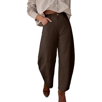 Tankaneo Womens Barrel Baggy Pants Casual Wide Leg Cropped Trousers | Amazon (US)