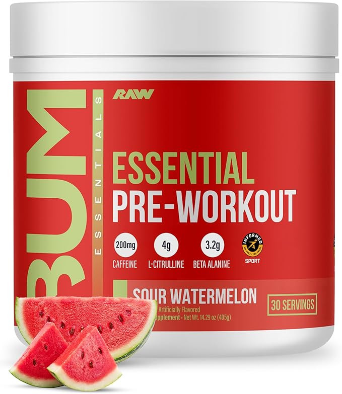 RAW Essential Pre-Workout Powder (Sour Watermelon) - Chris Bumstead Sports Nutrition Supplement f... | Amazon (US)