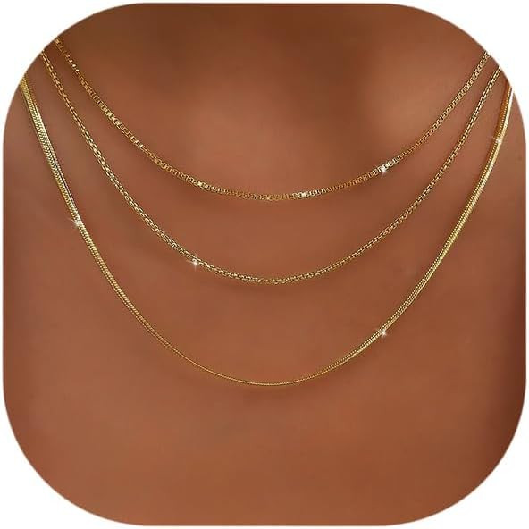 Gold Layered Necklaces for Women, 14K Gold Plated Dainty Gold Chain Choker Necklace Stack, Herrin... | Amazon (US)