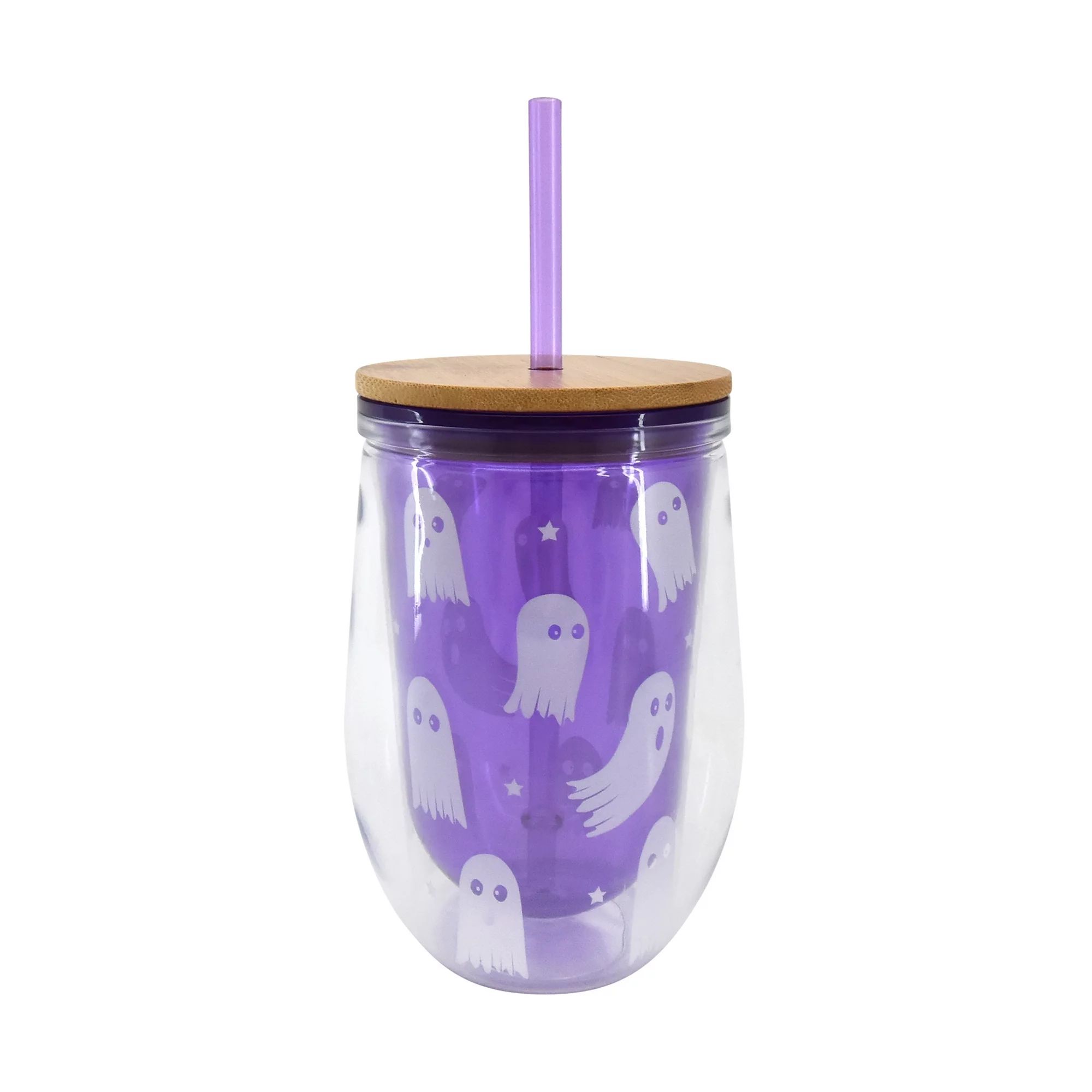 Halloween Ghost Double Wall Insulated Tumbler with Bamboo Lid & Plastic Straw, Way to Celebrate | Walmart (US)