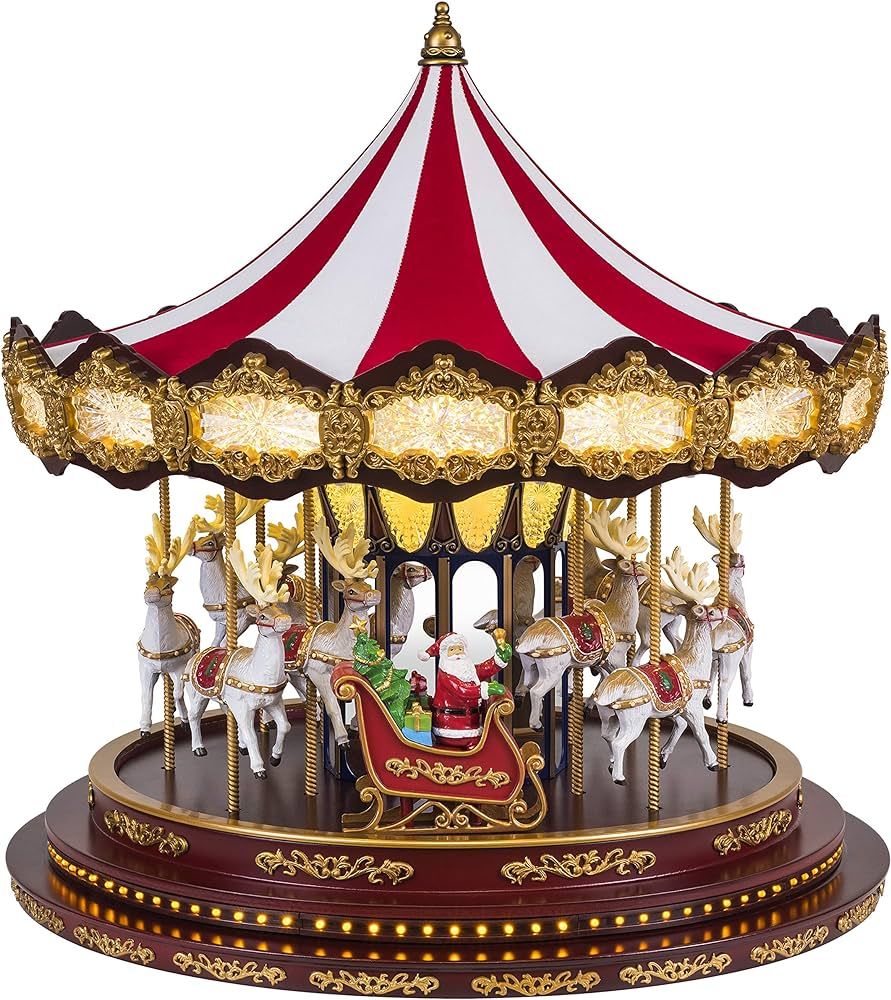 Mr. Christmas Deluxe Carousel Musical Animated Indoor Christmas Decoration, 15 Inch, Brown | Amazon (US)
