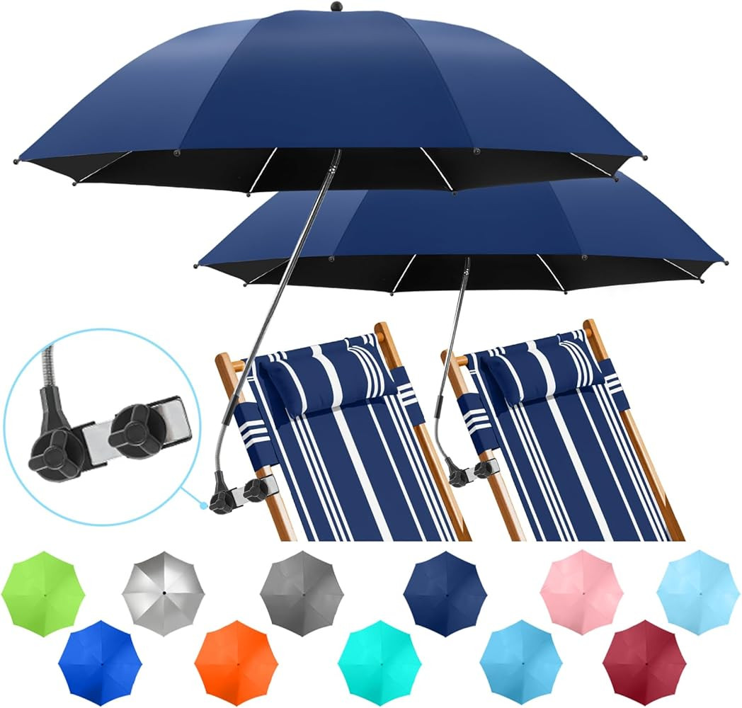 2 PACK Chair Beach Umbrella with Clamp, 360 ° Adjustable Umbrellas for Chair, UPF50+ Umbrellafor... | Amazon (US)