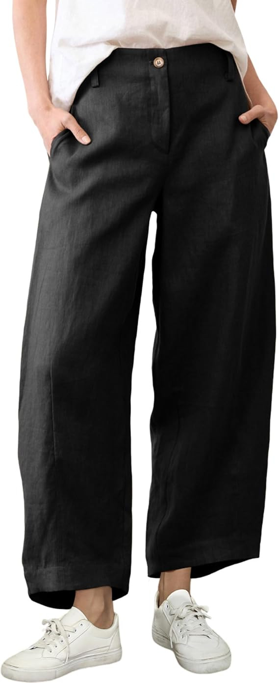 Athlisan Womens Linen Barrel Pants Casual Baggy Wide Leg Palazzo Trousers Summer Beach Capri Pant... | Amazon (US)