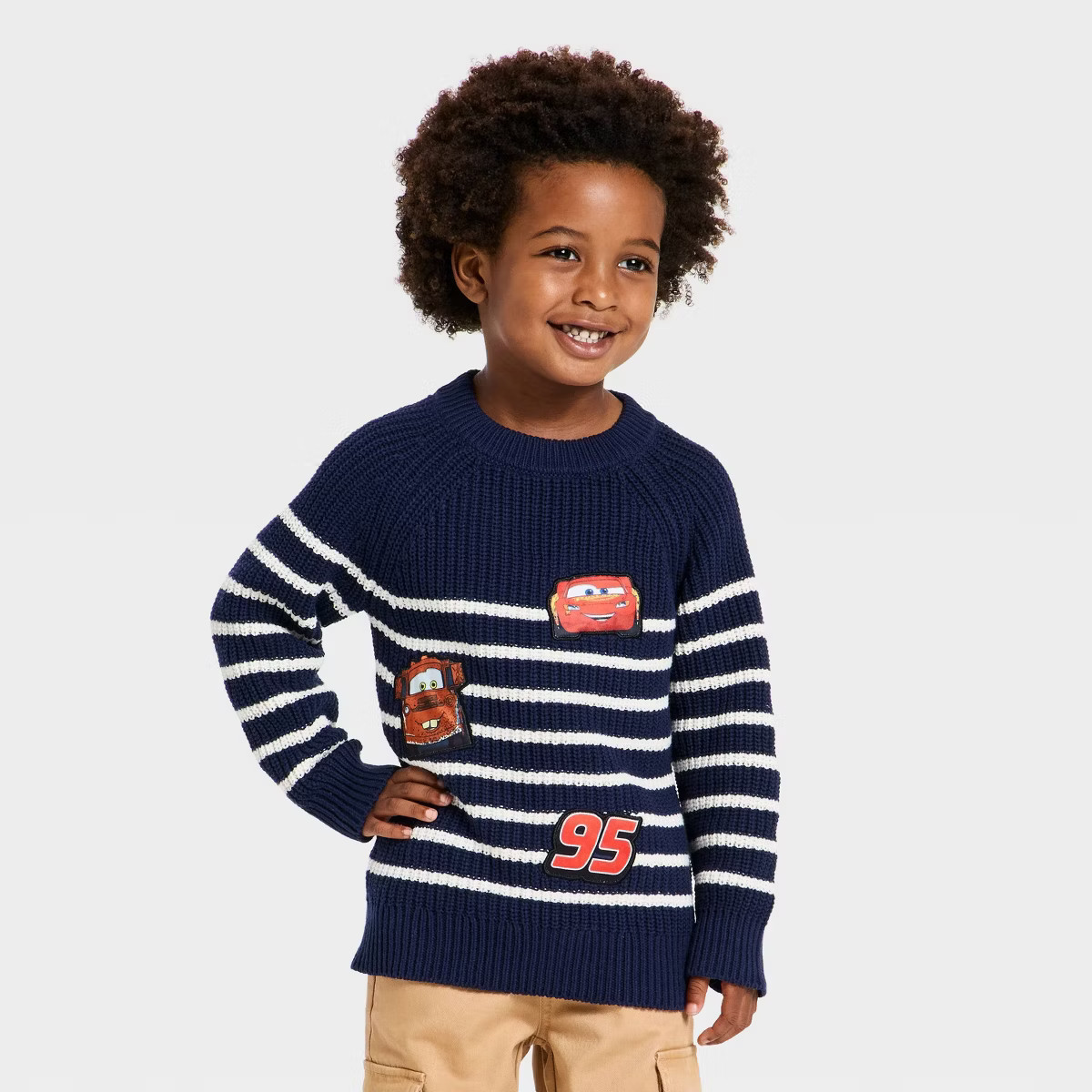 Toddler Boys' Disney Cars Lightning McQueen Chunky Knit Sweater - Navy Blue | Target