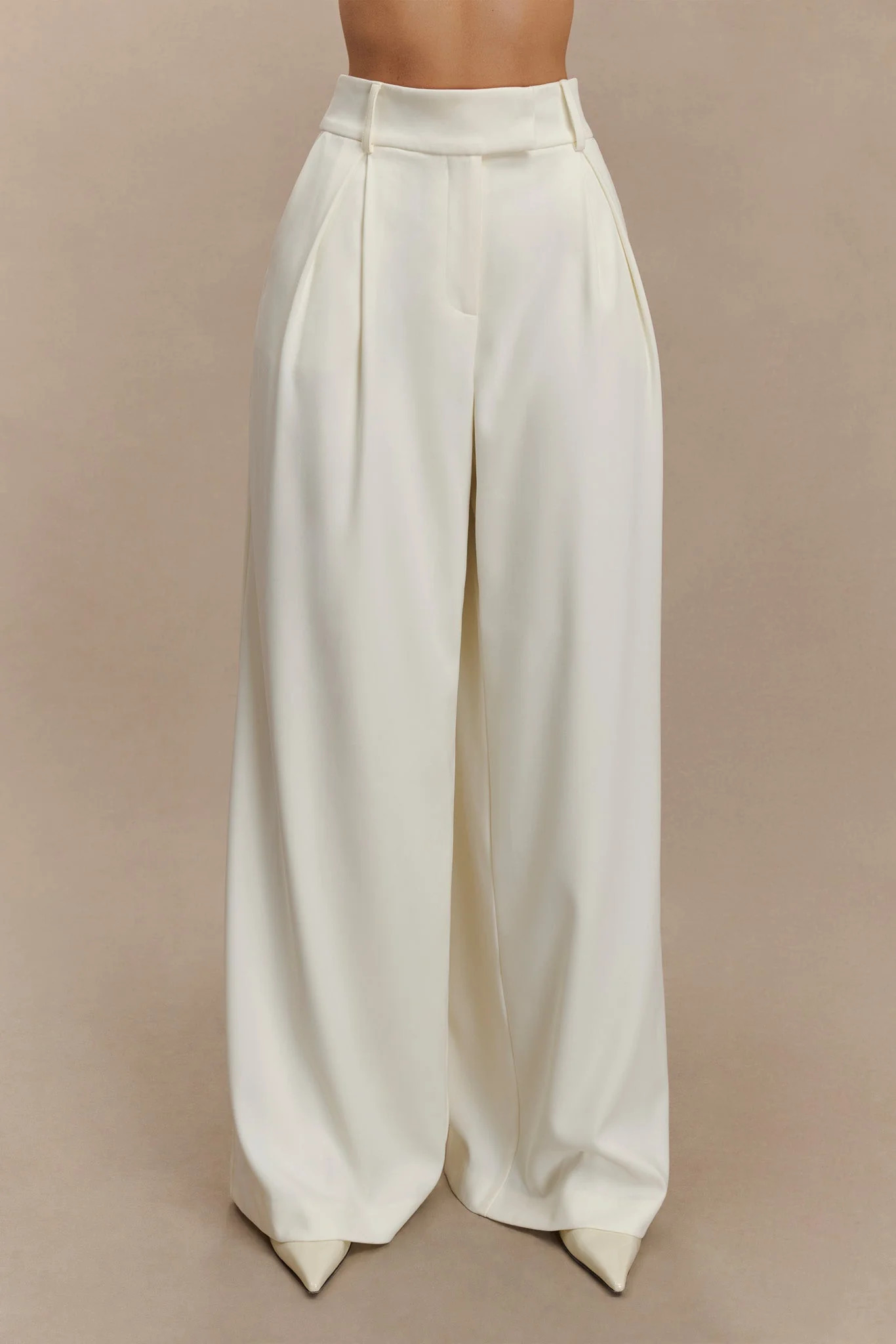 Jacqueline Pleated Wide Leg Pants - Ivory | MESHKI US