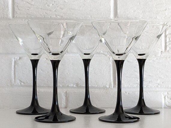Vintage Luminarc Black Stem Cocktail Glasses | Set of 5 | Cristal D'Arques-Durand, Domino Signatu... | Etsy (US)