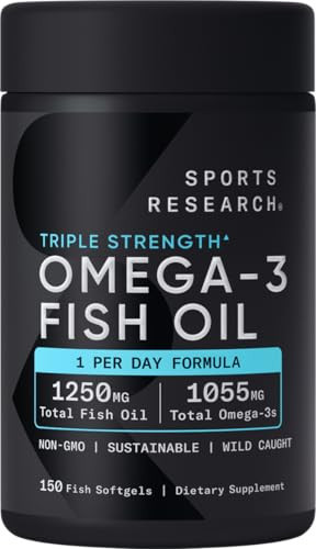 Sports Research Triple Strength Omega 3 Fish Oil - Burpless Fish Oil Supplement w/EPA & DHA Fatty Acids from Wild Caught Fish - Heart, Brain & Immune Support for Men & Women - 1250 mg, 150 ct | Amazon (US)