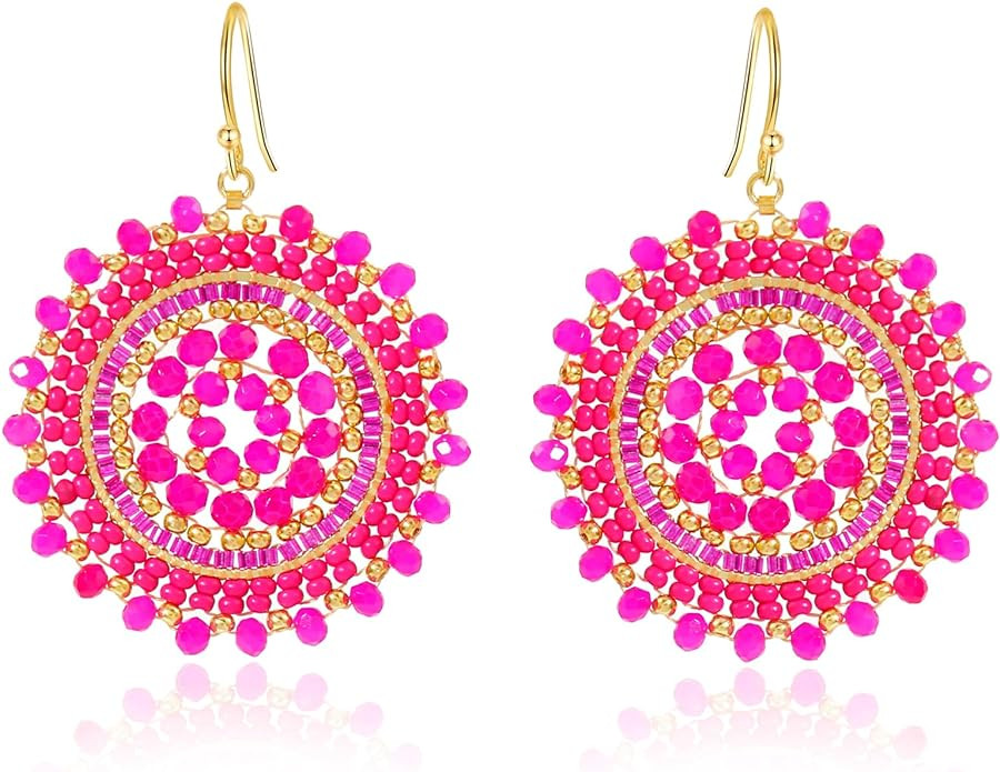 Colorful Summer Beaded Earrings For Women Crystals Glass Bead Dangle Drop Bohemia Earrings Statem... | Amazon (US)