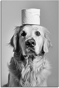 ZSDWVRQ Funny Dog Poster Print Bathroom Decor Animal Wall Art Canvas Black And White Golden Retri... | Amazon (US)