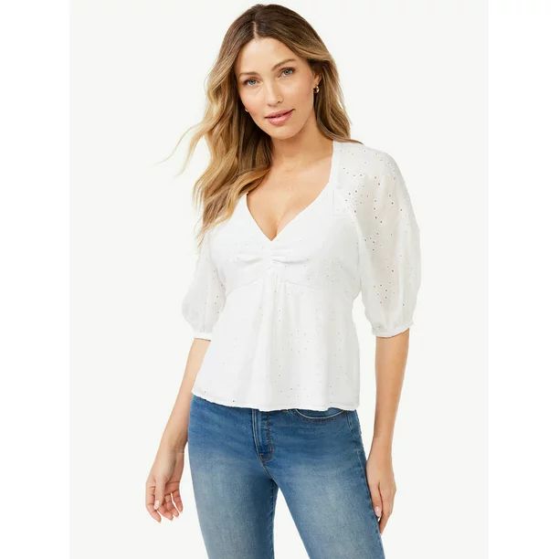 Sofia Jeans by Sofia Vergara Women’s Eyelet Baby Doll Top - Walmart.com | Walmart (US)