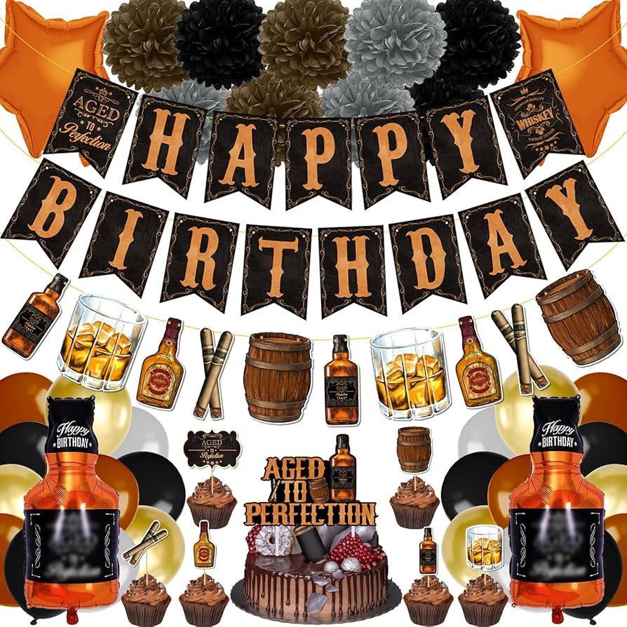 BORAMDO Whiskey Birthday Party Decorations for Men - Aged to Perfection Supplies including Birthd... | Amazon (US)