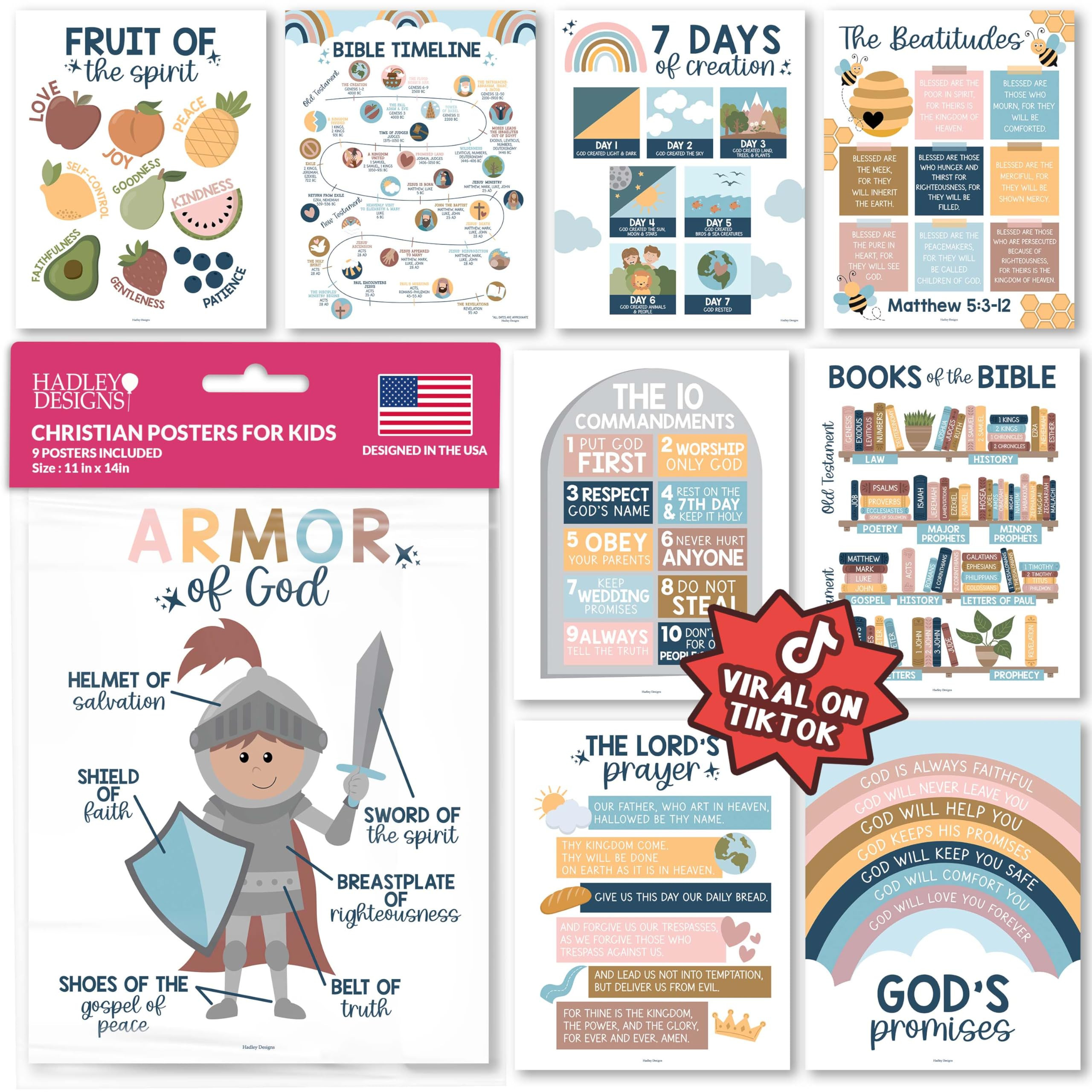 Hadley Designs Sunday School Decorations for Classroom – 9 Bible Posters for Kids, 11x14in Book... | Amazon (US)