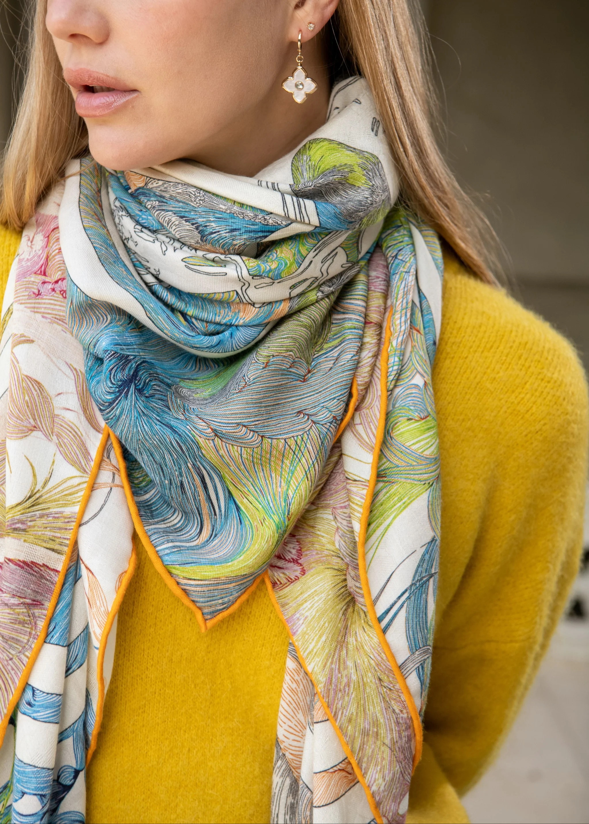 Aubrey Double Sided Multicolor Nature Print Scarf - Teal and Pink | Benaar La