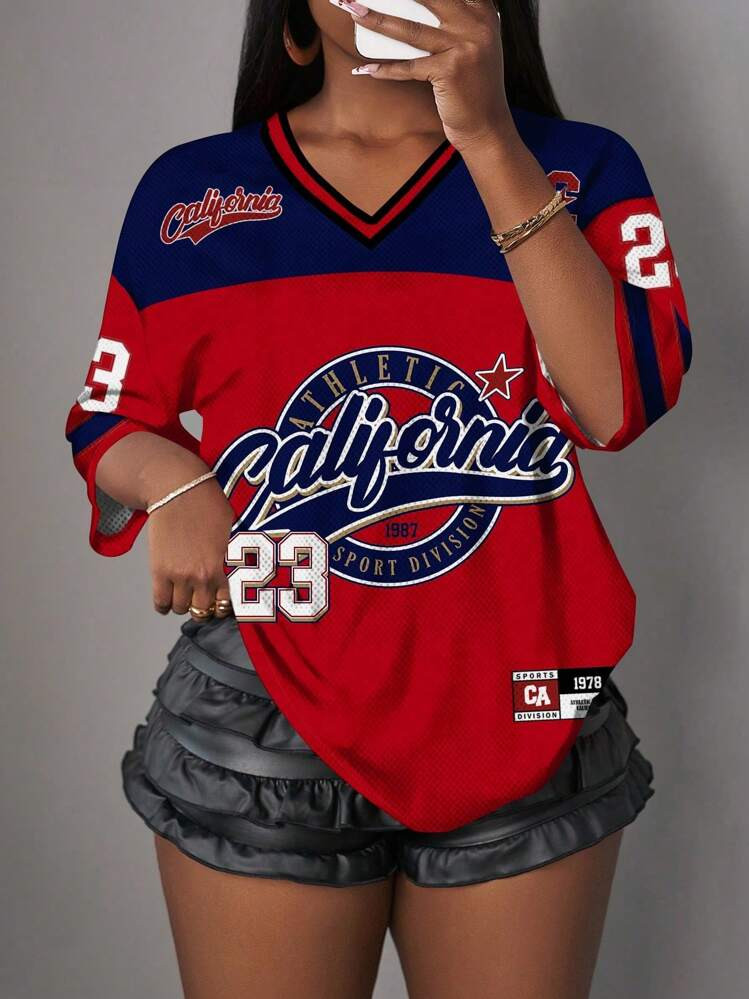 Slaydiva Casual Simple Letter & Number Graphic T-Shirt For Women, Suitable For Summer | SHEIN