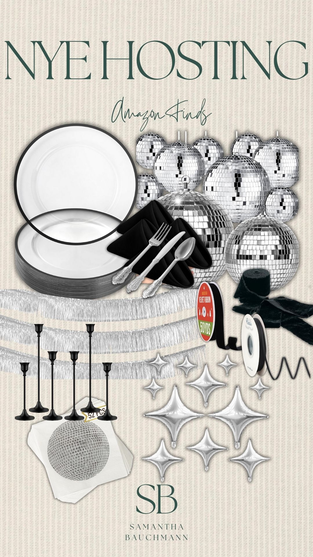 All the sparkly decor for NYE! 🪩🖤 Here's my recent Amazon order for hosting.

holiday decor / holiday hosting / Amazon finds / disco ball / silver decor / holiday party / Samantha Bauchmann 

 #LTKHoliday #LTKSeasonal #LTKHome
