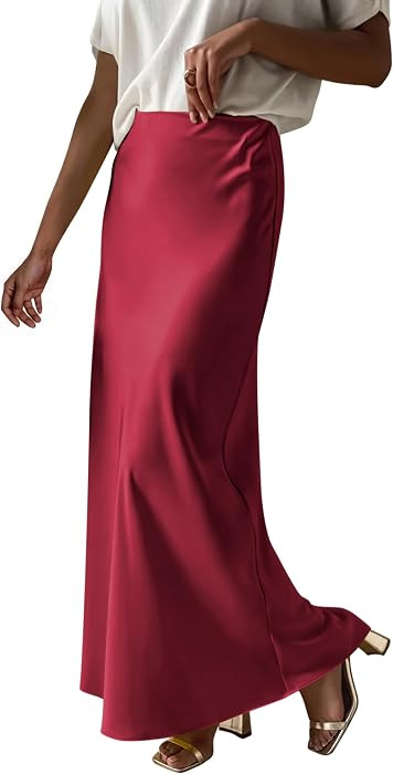Womens Satin Maxi Skirts Dressy Casual Long Skirt | Amazon (US)
