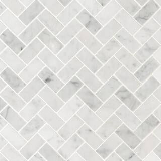 MSI Carrara White Herringbone 11.63 in. x 11.63 in. x 8mm Honed Marble Mesh-Mounted Mosaic Tile (... | The Home Depot