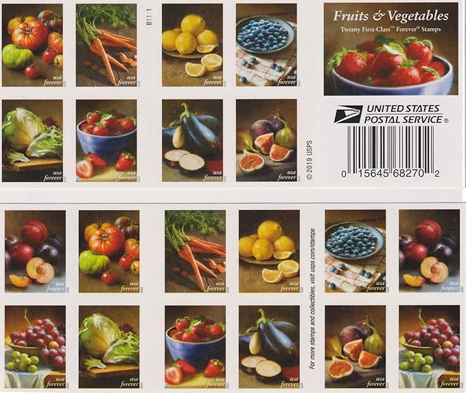 USPS Fruits & Vegetables (Book of 20) (Plums, Cherry Tomatoes, Carrots, Lemons, Blueberries, Red ... | Amazon (US)
