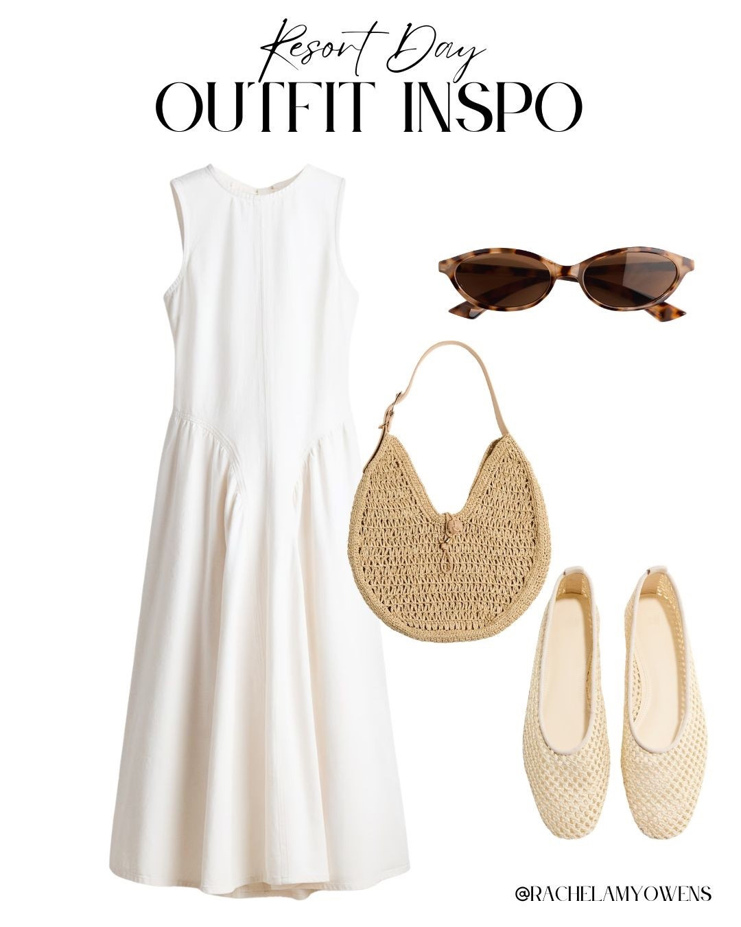 Resort Day Outfit Inspo! ☀️

Elevate your vacation wardrobe with these effortless H&M finds for under $50! ✨

I am obsessed with the statement piece: the crisp white sleeveless midi dress featuring a flattering drop-waist silhouette and a flowy, voluminous skirt. Balance the clean lines of the dress with natural, textured accessories like a woven straw crescent bag and matching crochet ballet flats. Finish the look with chic tortoiseshell cat-eye sunglasses for a sophisticated, sun-drenched aesthetic!

#OOTD
#HMxME
#VacationStyle
#ResortWear
#SummerOutfits
#WhiteDress
#StrawBag
#BalletFlats
#SummerAccessories
#EffortlessChic
#LTKStyle
#TravelInspo
#MinimalistStyle
#HMFashion
#BeachDayLook

#LTKootd #LTKTravel #LTKspring
