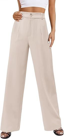 onlypuff Womens Business Pants Wide Leg High Waisted Capris Straight Long Work Trousers with Pock... | Amazon (US)