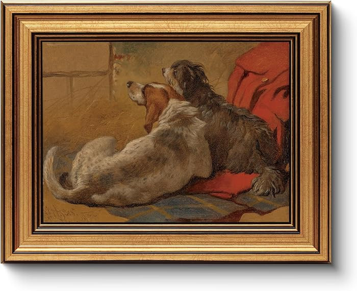 HUARCEY Gold Framed Vintage Wall Art for Living Room Dogs Oil Painting Wall Decor\u2013 Cozy Pet-... | Amazon (US)