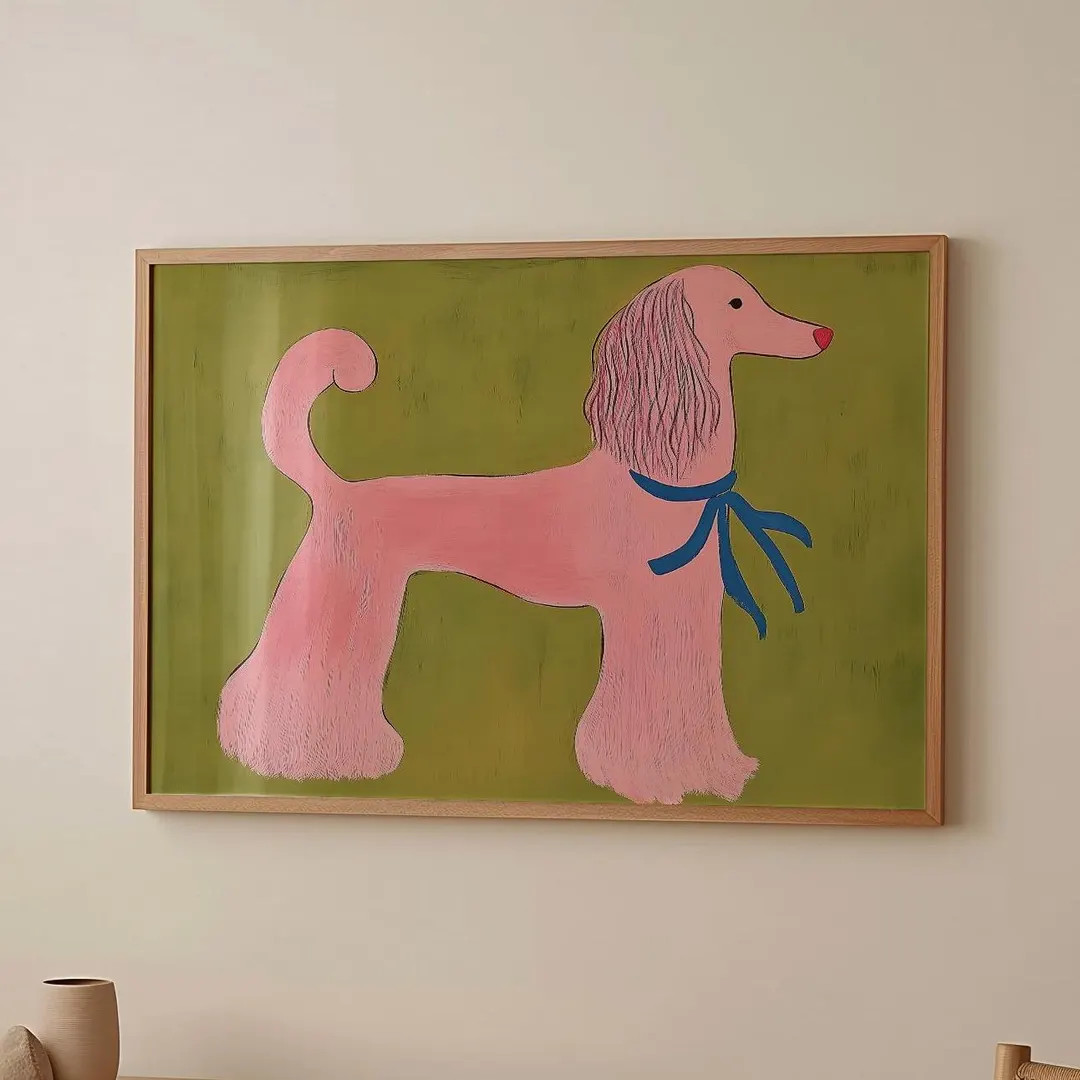 Pink Poodle Wall Art Print, Whimsical Animal Illustration, Playful Mid Century Modern Pet Decor, ... | Etsy (US)