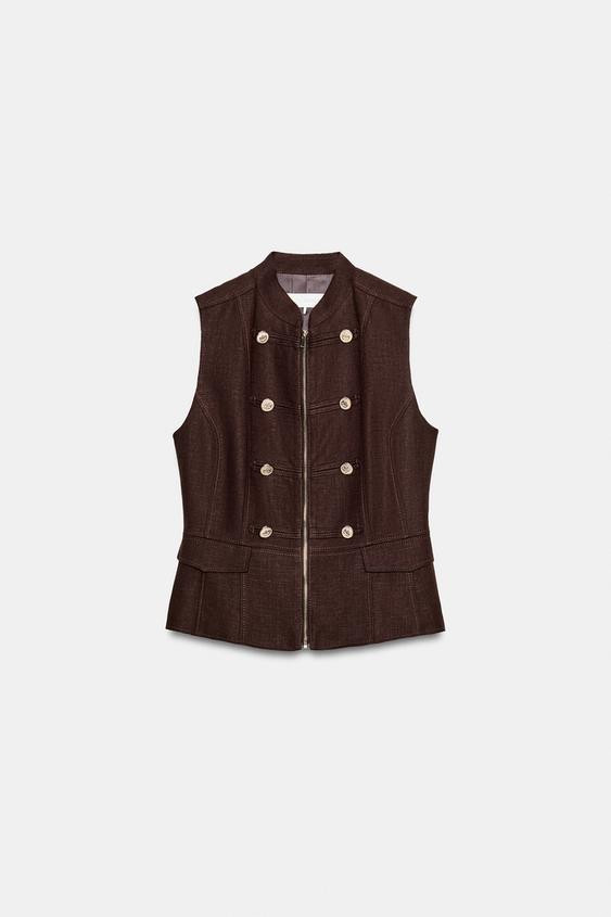 Zara - Frog Fastening Vest - Light Beige - Xl - Woman | Zara US