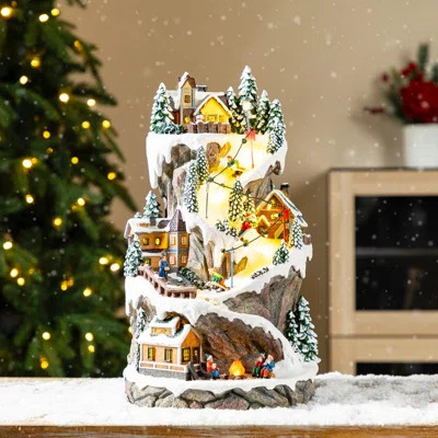 15.5" Lighted Musical Christmas Skiing Village Scene – Animated Mountain Resort Decor | Wayfair North America