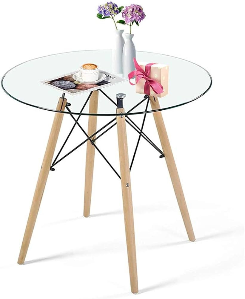 Round Table Glass Kitchen Dining Table Glass Dining Room Table Modern Style Round Leisure Coffee ... | Amazon (US)