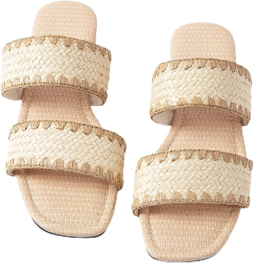 Mtzyoa Women Flat Sandals Raffia Braided Summer Straw Dressy Casual Vacation Bohemian Cute Beach ... | Amazon (US)