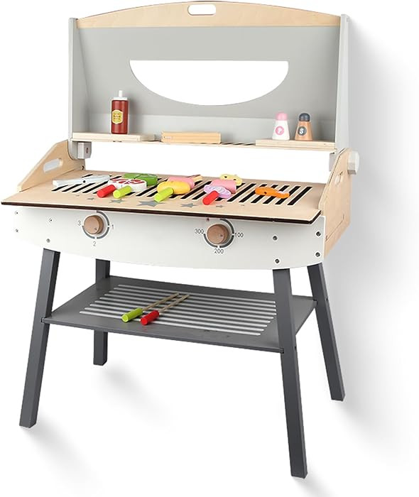Wooden Pretend Barbecue Grill Play Set, Play Kitchen Set, Best for 3 4 5 Year Old Kids | Amazon (US)