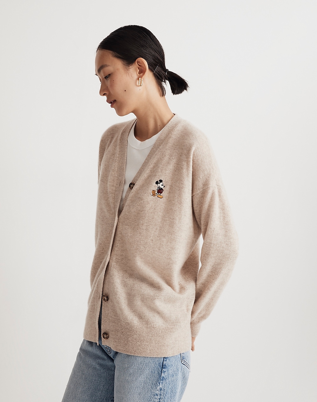 Disney Mickey Mouse-Embroidered Cardigan Sweater in (Re)sponsible Cashmere | Madewell