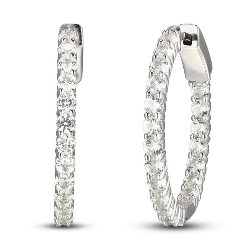 White Lab-Created Sapphire In-and-Out Hoop Earrings Sterling Silver | Kay Jewelers